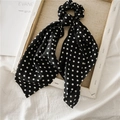 Polka dot hair scrunchie with long ribbon scarf in classic black and white style - Black Polka Dot