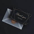 Elegant black thank you card set with gold geometric lines, translucent envelope and sticker - Style A-Lines