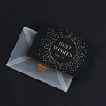 Elegant black birthday greeting card with gold foil lettering and frosted envelope set - Style C-Circle