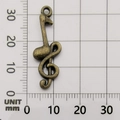 Treble clef music note pendant in antique bronze finish with millimeter size measurements - G-Clef-10892