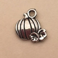 Vintage silver pumpkin charm with realistic leaf details for Halloween DIY jewelry - Small Pumpkin 10x11mm