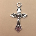 Antique silver crucifix cross charm with vintage embossed detail and top hanging ring - Crucifix Cross 17x30mm