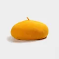 Classic bright yellow wool felt beret with minimalist rounded dome and top stem design - M (56-58cm) / Yellow