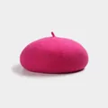 Classic rose red wool beret with soft texture and vintage pumpkin shape design - M (56-58cm) / Rose Red