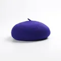 Classic deep purple wool beret for women with a round crown and top stem detail - M (56-58cm) / Royal Blue