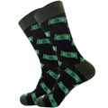 Vue détaillée de chaussettes en coton avec motifs de billets verts sur tissu noir - Taille 38-45 / Billets de banque vert noir