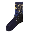 Men's cotton socks with Van Gogh Starry Night oil painting art pattern on navy blue base - Starry Night Dark Blue