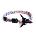 Braided paracord bracelet with red, white, blue weave and black airplane pendant - Red White Blue (BPL2-11)