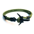 Army green paracord bracelet with a black aircraft-shaped metal clasp on white background - Army Green (BPL2-08)
