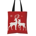 Red Christmas canvas tote bag with white reindeer print and black straps for holiday shopping - Red Double Reindeer Snowflake (GW001-14)