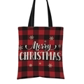 Christmas canvas tote bag with red and black buffalo plaid pattern and Merry Christmas print - Plaid Merry CHRISTMAS Snowflakes (GW001-17)
