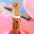 Cute brown dinosaur multi-color retractable ballpoint pen with 6 colorful ink refills - Coffee Dinosaur