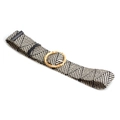 Ceinture tressée bohème à motif chevron noir et blanc avec boucle ronde en bois naturel - Chevron Noir et Blanc (913 Boucle Ronde en Bambou)