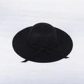 Elegant women's black wide brim wool felt fedora hat with a classic bow decoration - M (56-58cm) / Black
