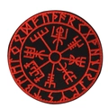 Tactical Viking Vegvisir round patch with red Runic embroidery on black background - Viking Compass Round (Black/Red)