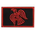 Tactical Viking Raven embroidery patch with red and black stitching details - Viking Raven Rectangle (Black/Red)