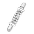 Dettaglio di una clip per cardigan argento vintage con catene di strass e perline metalliche - 11. Sei Diamanti Argento