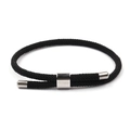 Adjustable black Milanese cord bracelet with silver anchor style stainless steel clasp - Black