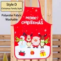 Washable red polyester Christmas apron with festive snowman and reindeer cartoon prints - Polyester / Style D Christmas Family