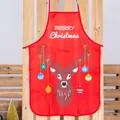 Washable red Christmas apron featuring reindeer print and Merry Christmas text - Polyester / Style C Christmas Reindeer
