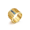Gold hollow geometric ring featuring a rectangular blue-green abalone shell inlay - US 7 / Gold (KR81778-KGC)