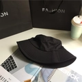 Classic black wide brim cotton bucket hat for sun protection with decorative stitching - 8cm Brim/With Windproof Rope / Black