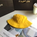 Classic bright yellow cotton bucket hat with reinforced stitching for outdoor sun protection - 5.5cm Brim/No Windproof Rope / Yellow