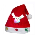 Luminous Christmas hat for kids featuring a glowing reindeer and metallic snowflakes - LED Cartoon Reindeer Brushed Hat for Kids