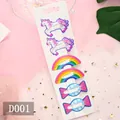 Set of 6 cute hair clips featuring unicorn, rainbow and candy designs on white card - D001 Rainbow Candy