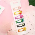 6-piece set of cute cartoon animal hair clips with colorful fruit and bunny patterns - D006 Pink Rabbit Yellow Dog