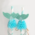 Blue and mint green mermaid tail paper straws with honeycomb decor in a glass jar - Light Lake Blue Mermaid