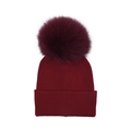 Detailed knit texture and fluffy faux fur pom-pom on this wine red winter beanie cap - Burgundy