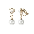 Eleganti orecchini a clip a spirale dorati con perle bianche e strass scintillanti - Orecchini a clip / Oro