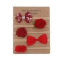 Detailed set of five red bow and floral baby headbands displayed on a craft card - Red Style
