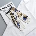 Japanese style tabi socks with white base and blue frog floral patterns on sketchbook - 35-41 / White Lotus Pond