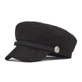 Classic black faux suede newsboy cap with decorative braided rope and anchor buttons - M (56-58cm) / Suede Black