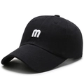Black cotton twill baseball cap with white 3D embroidered m letter for men and women - Adjustable / Black