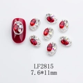 Detailed view of red oval nail charms with hollow alloy frame and crystals - Japanese Style Oval Nail Charm (2815) / 10 Pieces Pack