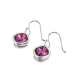 Square cut pink zircon earrings with silver steel hooks shown on a white background - Wine Red (KE82685-GC)