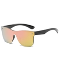Futuristic oversized wrap-around sunglasses with pink yellow gradient reflective lenses - Black Frame Pink Mirror