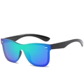 Fashionable oversized wrap sunglasses with blue green gradient lenses and black frames - Black Frame Green Mirror