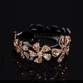Elegant black hair bun maker with sparkling golden rhinestones in a floral pattern - Large Flower Coffee / Large