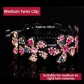 Medium size hair clip with pink and blue rhinestones for buns, 15cm circumference - Medium Flower Colorful