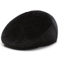 Classic black faux fur newsboy cap for elderly men with a smooth glossy texture - One Size / Black