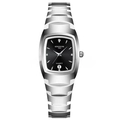 Men's silver tonneau quartz watch with black dial and luminous hands by KINGNUOS - Silver Strap Black Dial Women's