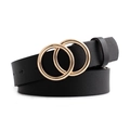 Minimalist black leather belt for women featuring a stylish gold double O-ring buckle - Black / Length 107 Width 2.7