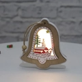 Close-up of wood bell ornament with glowing LED lights and painted winter scene - Style with Bells