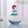 Mediterranean blue and white wooden sailboat model ornament, 10.5x3x13cm nautical decor - Sailboat Ornament-Petrel (7124E-1002)