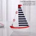 Mediterranean striped wooden sailboat ornament with red and white base decoration - Sailboat Ornament-Striped Sail (7124E-1006)