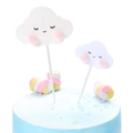 Soft clay white cloud cake toppers with pink pom pom decorations for party - Pompom Winking Cloud